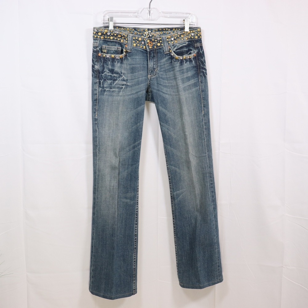 Miss Me Bootcut Jeans 29 Blue Womens Studded Embellished Y2K Denim